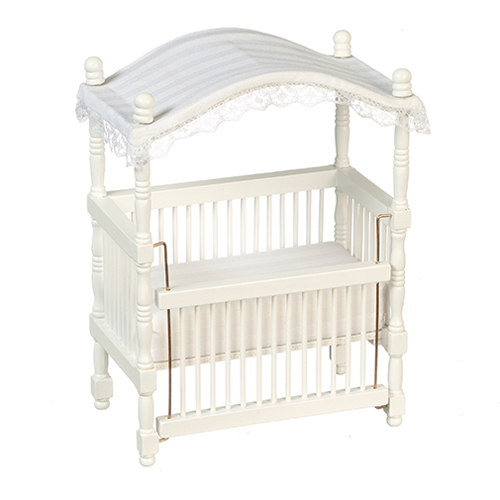 Dollhouse Miniature Canopy Crib, White